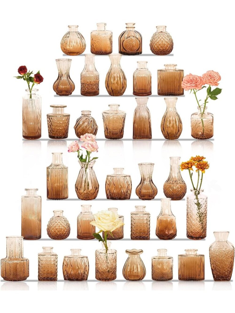 36 Set Of Vintage Glass Bottles Brown Bud Vases Small Flower Vases For Home Dec